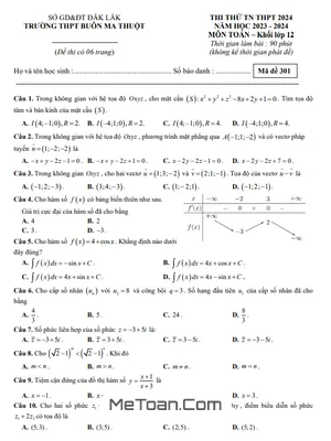 Đề thi thử THPT 2024 môn Toán trường THPT Buôn Ma Thuột - Đắk Lắk