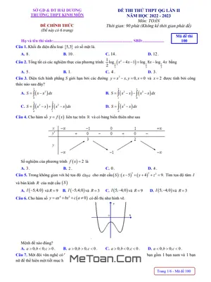 Đề thi thử THPT QG 2023 môn Toán lần 2 trường THPT Kinh Môn – Hải Dương