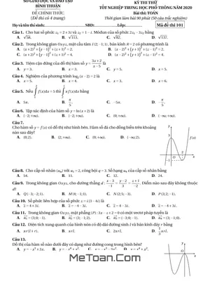 Đề thi thử tốt nghiệp THPT 2020 môn Toán sở GD&ĐT Bình Thuận