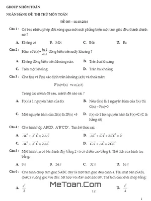Đề Thi Thử THPT Quốc Gia 2017 Môn Toán Lần 3 - Nhóm Toán
