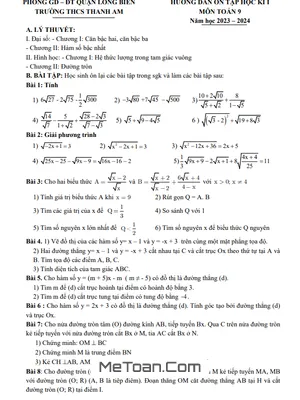 Đề cương ôn tập Toán 9 cuối kì 1 năm 2023 - 2024 trường THCS Thanh Am - Hà Nội