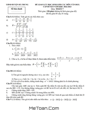 Đề giao lưu HSG Toán 7 năm học 2022-2023 phòng GD&ĐT Hà Trung - Thanh Hóa