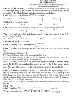 Đề thi thử vào lớp 10 môn Toán năm 2017 có lời giải - Phòng GD&ĐT Tam Đảo