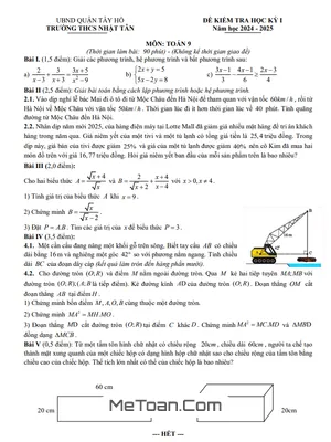 Đề thi học kỳ 1 Toán 9 năm 2024 - 2025 trường THCS Nhật Tân - Hà Nội