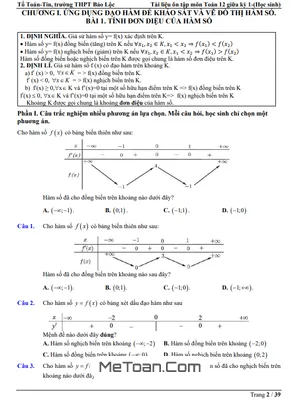 Đề Cương Ôn Tập Giữa Kỳ 1 Toán 12 Năm Học 2025 – 2026 THPT Bảo Lộc, Lâm Đồng
