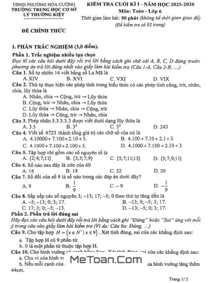 Đề Thi Cuối Học Kì 1 Toán 6 Năm 2025 – 2026 Trường THCS Lý Thường Kiệt – Đà Nẵng