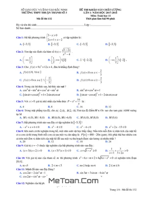 Đề khảo sát chất lượng lần 1 năm học 2017 - 2018 môn Toán 11 trường THPT Thuận Thành 3 - Bắc Ninh