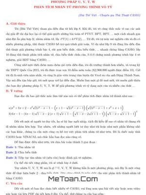 Phương pháp U V T W phân tích nhân tử phương trình vô tỷ - Bùi Thế Việt