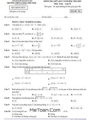 Đề Thi Giữa Kỳ 2 Môn Toán Lớp 10 Năm 2022 - 2023 Trường THPT Lương Thế Vinh - Quảng Nam