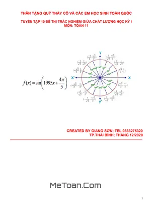 Tuyển Tập 10 Đề Thi Trắc Nghiệm Chất Lượng Giữa Học Kỳ I Môn Toán 11