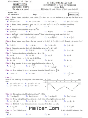 Đề kiểm tra khảo sát Toán 12 năm 2021 - 2022 Sở GD&ĐT Bình Thuận