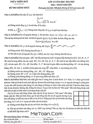 Đề thi học sinh giỏi tỉnh Toán 12 chuyên năm 2021 – 2022 sở GD&ĐT Thừa Thiên Huế