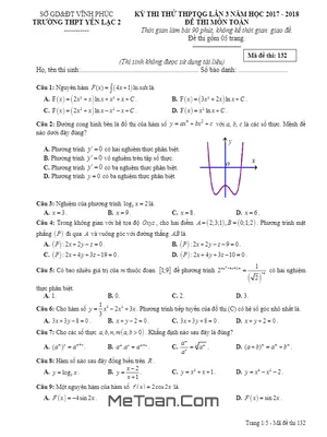 Đề thi thử THPTQG 2018 môn Toán lần 3 trường THPT Yên Lạc 2 – Vĩnh Phúc