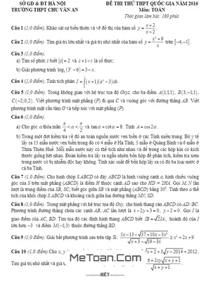 Đề thi thử THPT Quốc gia 2016 môn Toán trường Chu Văn An - Hà Nội