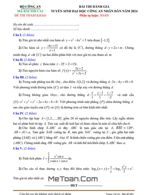 Đề Tham Khảo Đánh Giá Tuyển Sinh Đại Học Công An Nhân Dân Năm 2024 Môn Toán