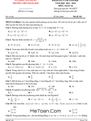 Đề khảo sát Toán 10 cuối năm 2023 - 2024 trường THPT Hàng Hải - Hải Phòng