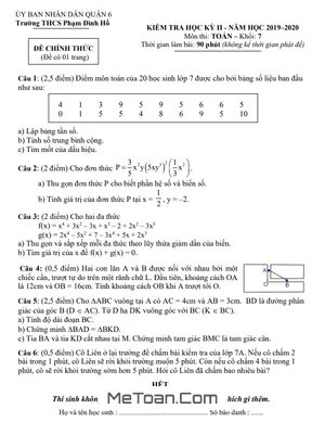 Đề thi HK2 Toán 7 năm 2019 - 2020 trường THCS Phạm Đình Hổ - TP HCM