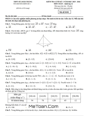Đề Thi Cuối Học Kỳ 1 Toán 12 Năm Học 2025 – 2026 Trường THPT Bảo Thắng 3 – Lào Cai