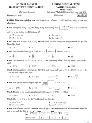 Đề khảo sát Toán 11 cuối năm 2023 – 2024 trường THPT Thuận Thành 1 – Bắc Ninh