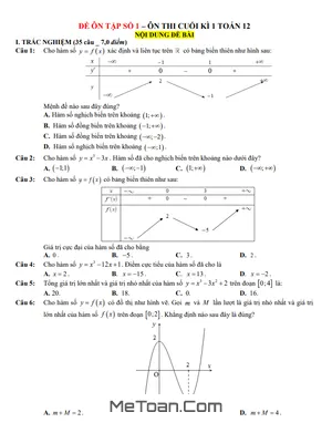 Bộ 06 Đề Ôn Tập Thi Cuối Kỳ 1 Toán 12 Có Đáp Án Và Lời Giải Chi Tiết