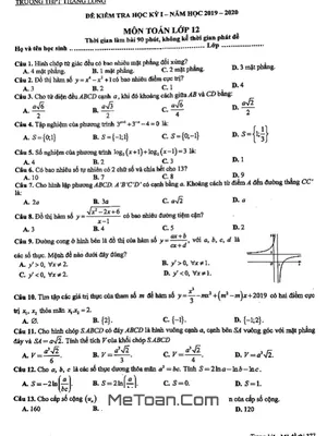 Đề thi học kỳ 1 Toán 12 năm 2019 – 2020 trường THPT Thăng Long – Hà Nội