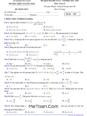 Đề thi học kỳ 2 Toán 10 năm 2019 – 2020 trường THPT Nguyễn Trãi – Đà Nẵng