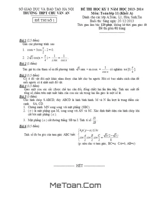 Đề thi học kì 1 lớp 11 ban nâng cao trường Chu Văn An - Hà Nội 2013 - 2014