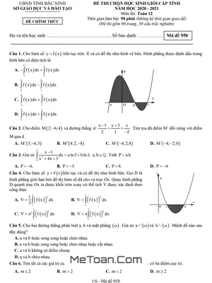 Đề thi HSG tỉnh Toán 12 năm 2020 - 2021 sở GD&ĐT Bắc Ninh