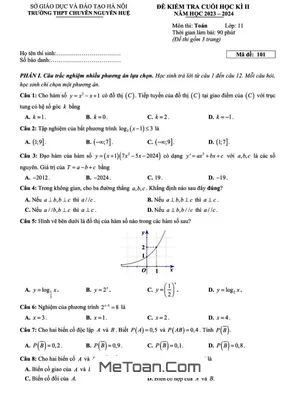 Đề Thi Cuối Kì 2 Môn Toán Lớp 11 Năm 2023 - 2024 Trường Chuyên Nguyễn Huệ - Hà Nội