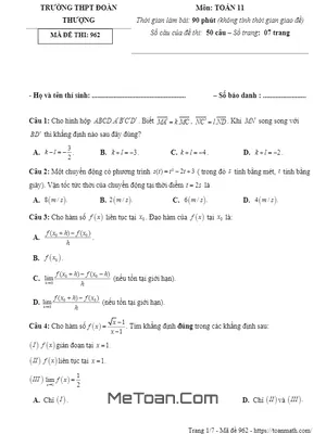 Đề thi sát hạch Toán 11 lần 2 năm 2018 - 2019 trường THPT Đoàn Thượng - Hải Dương