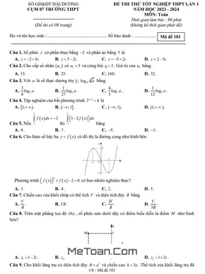Đề thi thử THPT 2024 môn Toán lần 1 cụm 07 trường THPT - Hải Dương