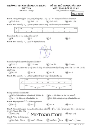 Đề thi thử Toán THPTQG 2019 lần 5 trường chuyên Quang Trung – Bình Phước