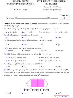 Đề thi thử Toán 10 lần 3 năm 2023 - 2024 trường THPT Lạng Giang 2 - Bắc Giang
