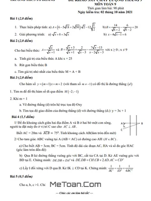 Đề khảo sát chất lượng môn Toán lớp 9 tháng 9 năm 2021 trường THCS Tô Hoàng - Hà Nội