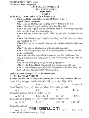 Ôn Tập Cuối Kì 1 Toán 8 Năm 2024 - 2025 Trường THCS Ngọc Lâm – Hà Nội