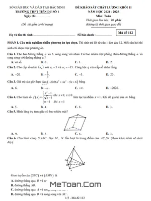 Đề KSCL Toán 11 năm 2024 - 2025 trường THPT Tiên Du 1 - Bắc Ninh