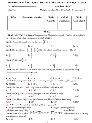 Đề Thi Giữa Học Kỳ 1 Toán Lớp 7 Năm 2025 - 2026 THCS Lý Tự Trọng (Có Đáp Án Chi Tiết)