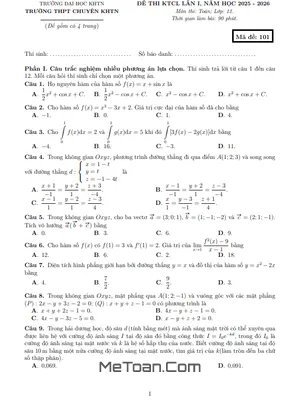 Đề thi KTCL Toán 12 Lần 1 Năm học 2025 – 2026 trường THPT Chuyên KHTN – Hà Nội