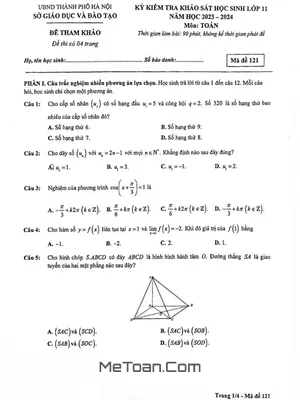 Đề Tham Khảo Khảo Sát Toán 11 Năm 2023 - 2024 Sở GD&ĐT Hà Nội