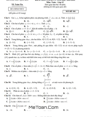 Đề Thi Cuối Kỳ 2 Môn Toán Lớp 12 Năm 2023 - 2024 Trường THPT Quế Sơn - Quảng Nam
