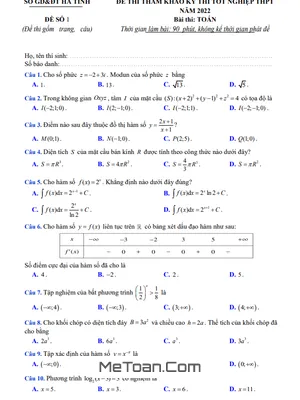 Bộ Đề Tham Khảo Thi Tốt Nghiệp THPT 2022 Môn Toán Sở GD&ĐT Hà Tĩnh