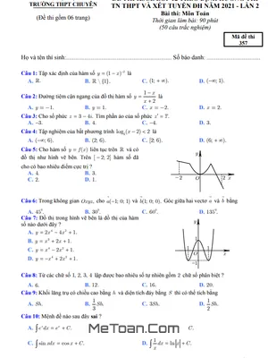 Đề thi thử THPT 2021 môn Toán lần 2 trường THPT chuyên ĐH Vinh – Nghệ An
