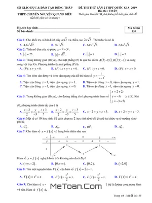 Đề thi thử Toán THPTQG 2019 lần 2 trường chuyên Nguyễn Quang Diêu - Đồng Tháp
