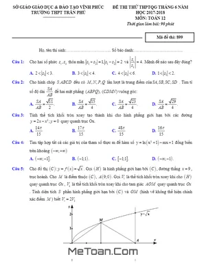 Đề thi thử Toán THPTQG tháng 6/2018 trường THPT Trần Phú - Vĩnh Phúc (Mã đề 899)