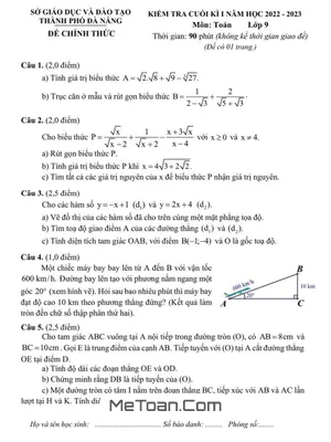 Đề kiểm tra cuối kì 1 Toán 9 năm 2022 – 2023 sở GD&ĐT Đà Nẵng