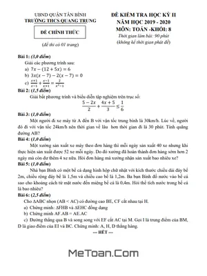 Đề thi học kì 2 Toán lớp 8 năm 2019 - 2020 trường THCS Quang Trung - TP HCM