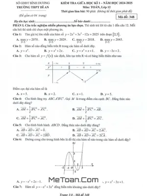 Đề giữa kì 1 Toán 12 năm 2024 - 2025 trường THPT Dĩ An - Bình Dương