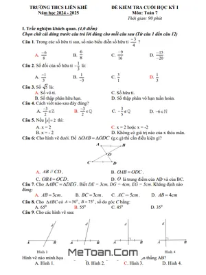 Đề Thi Cuối Kỳ 1 Toán 7 Năm 2024 - 2025 THCS Liên Khê (Hải Phòng) [Có Đáp Án Chi Tiết]