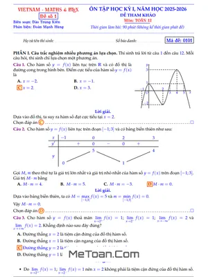 Bộ Đề Tham Khảo Ôn Tập Học Kỳ 1 Môn Toán 12 Năm Học 2025 – 2026
