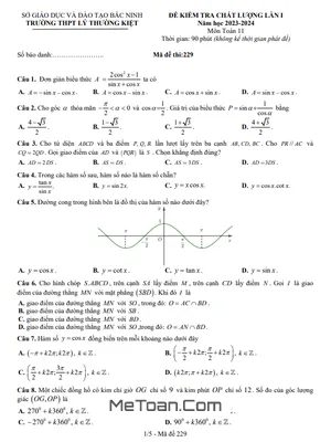 Đề kiểm tra lần 1 Toán 11 năm 2023 - 2024 trường THPT Lý Thường Kiệt - Bắc Ninh